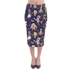 Alien Surface Pattern Velvet Midi Pencil Skirt by Ket1n9