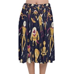 Alien Surface Pattern Velvet Flared Midi Skirt