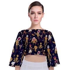 Alien Surface Pattern Tie Back Butterfly Sleeve Chiffon Top by Ket1n9