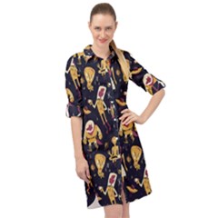 Alien Surface Pattern Long Sleeve Mini Shirt Dress by Ket1n9