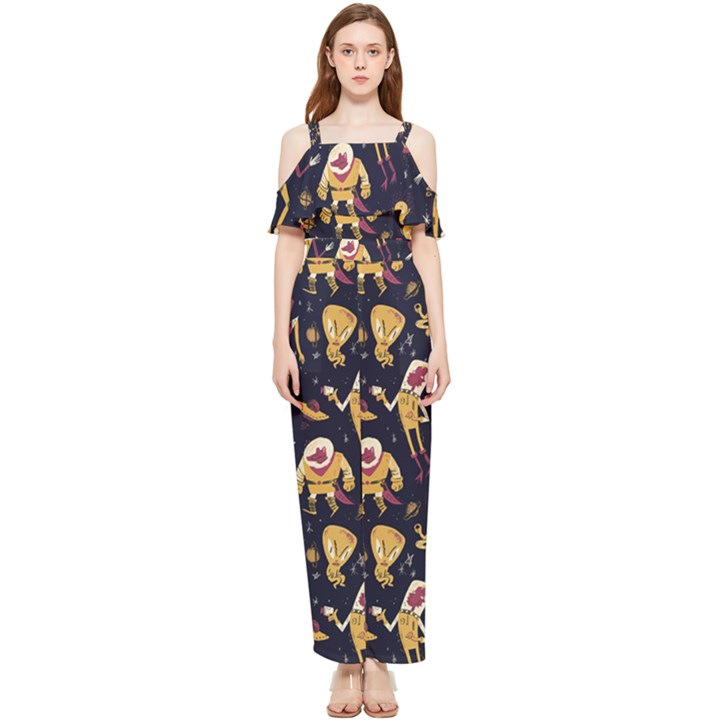 Alien Surface Pattern Draped Sleeveless Chiffon Jumpsuit