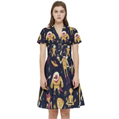 Alien Surface Pattern Short Sleeve Waist Detail Dress by Ket1n9