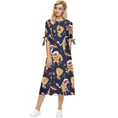 Alien Surface Pattern Bow Sleeve Chiffon Midi Dress by Ket1n9