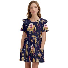 Alien Surface Pattern Kids  Frilly Sleeves Pocket Dress by Ket1n9