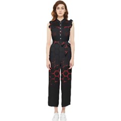 Abstract Pattern Honeycomb Women s Frill Top Chiffon Jumpsuit by Ket1n9