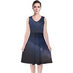 Cosmos-dark-hd-wallpaper-milky-way V-neck Midi Sleeveless Dress  by Ket1n9