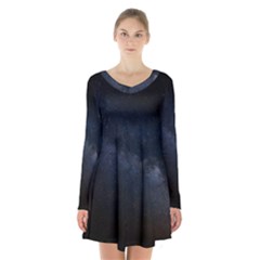 Cosmos-dark-hd-wallpaper-milky-way Long Sleeve Velvet V-neck Dress by Ket1n9