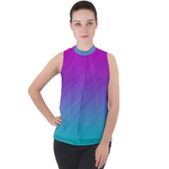 Background-pink-blue-gradient Mock Neck Chiffon Sleeveless Top by Ket1n9