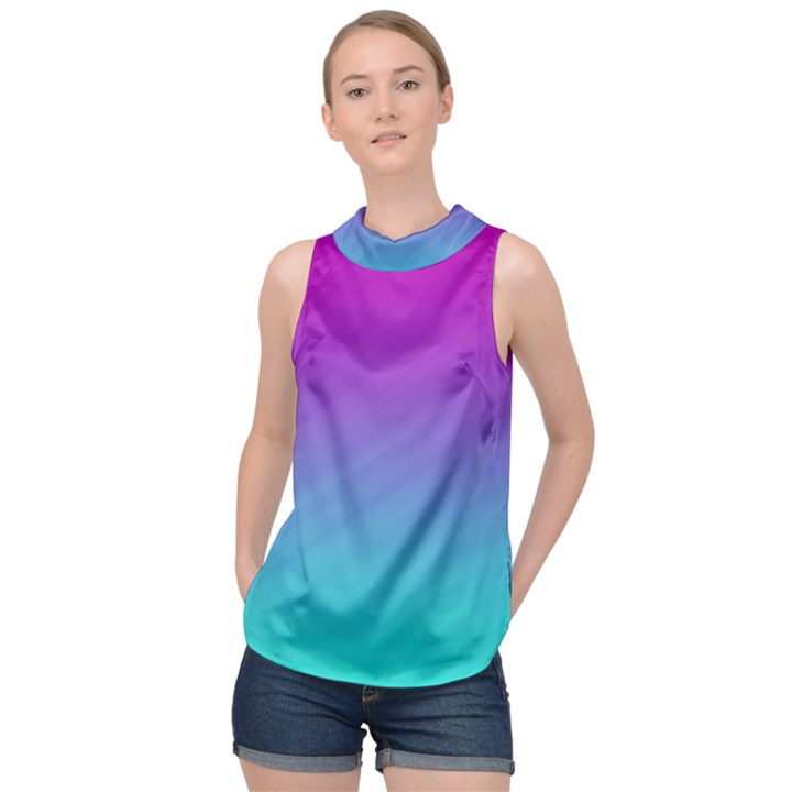 Background-pink-blue-gradient High Neck Satin Top