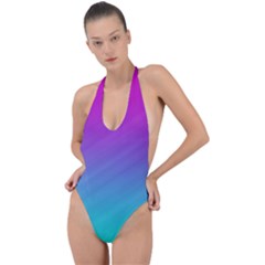 Background-pink-blue-gradient Backless Halter One Piece Swimsuit