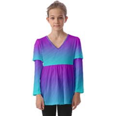 Background-pink-blue-gradient Kids  V Neck Casual Top by Ket1n9