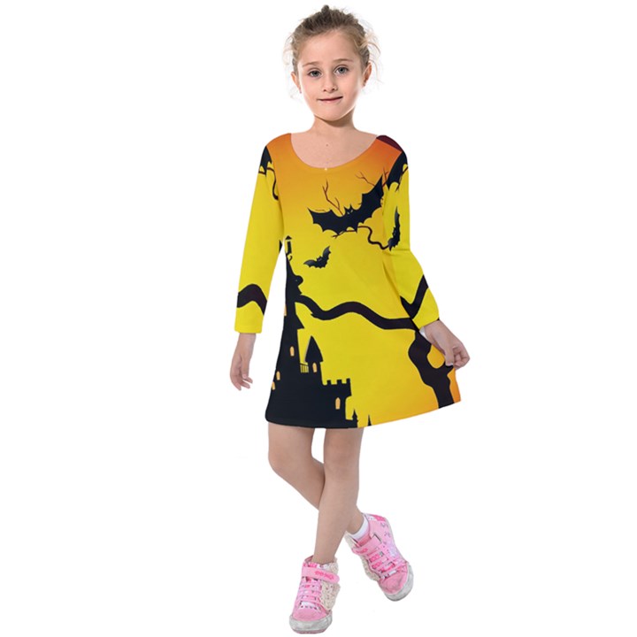 Halloween Night Terrors Kids  Long Sleeve Velvet Dress