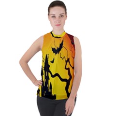 Halloween Night Terrors Mock Neck Chiffon Sleeveless Top by Ket1n9