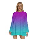 Background-pink-blue-gradient Round Neck Long Sleeve Bohemian Style Chiffon Mini Dress View1