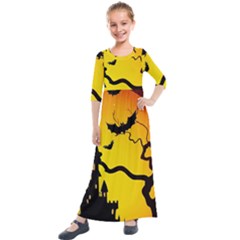 Halloween Night Terrors Kids  Quarter Sleeve Maxi Dress by Ket1n9