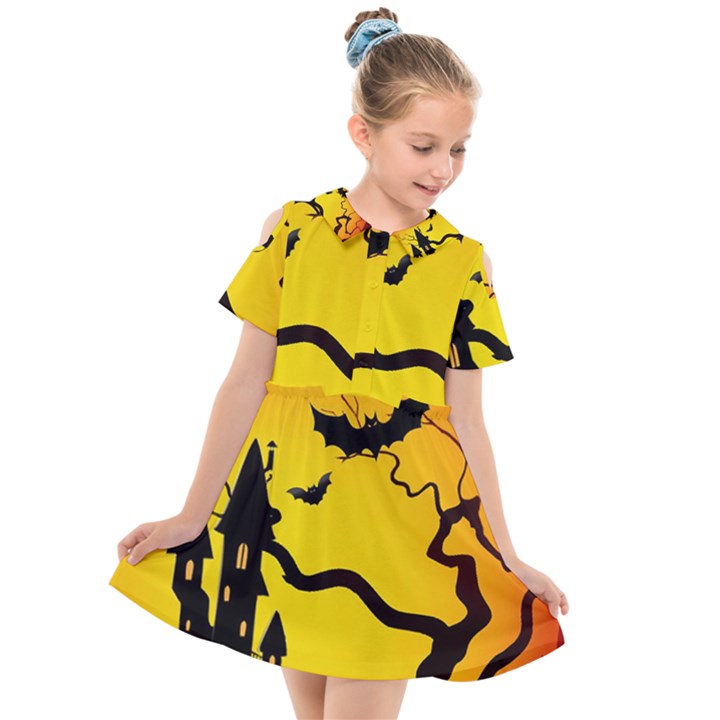 Halloween Night Terrors Kids  Short Sleeve Shirt Dress