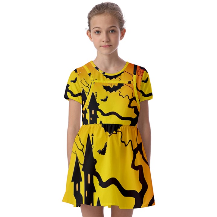 Halloween Night Terrors Kids  Short Sleeve Pinafore Style Dress