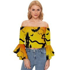 Halloween Night Terrors Off Shoulder Flutter Bell Sleeve Top by Ket1n9