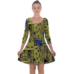 Technology Circuit Board Quarter Sleeve Skater Dress by Ket1n9