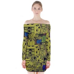 Technology Circuit Board Long Sleeve Off Shoulder Dress by Ket1n9