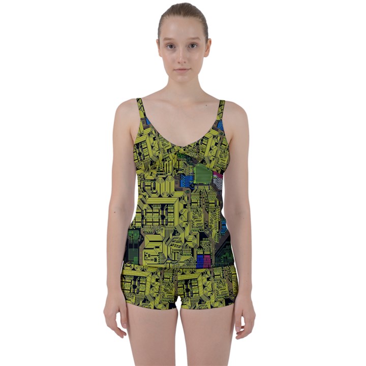 Technology Circuit Board Tie Front Two Piece Tankini