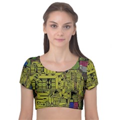 Technology Circuit Board Velvet Short Sleeve Crop Top  by Ket1n9