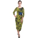 Technology Circuit Board Quarter Sleeve Midi Velour Bodycon Dress View1