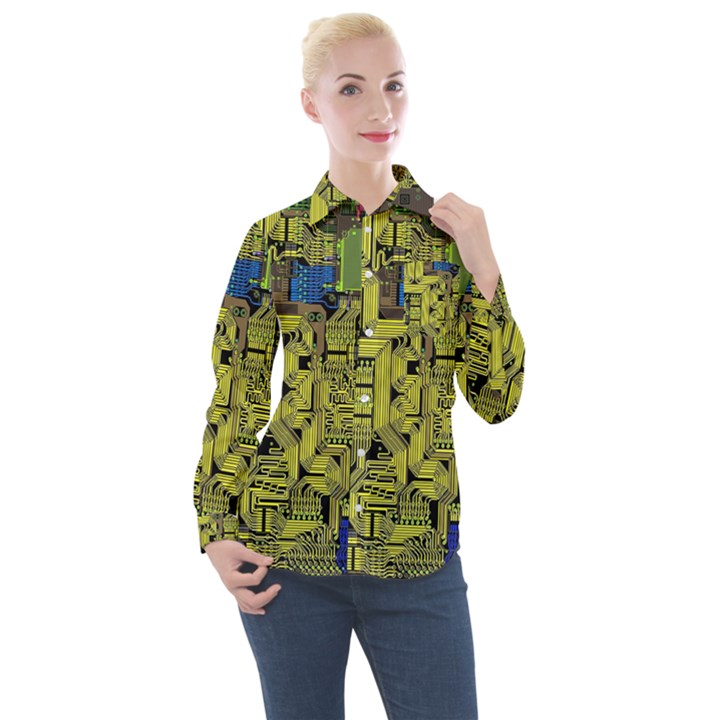 Technology Circuit Board Women s Long Sleeve Pocket Shirt