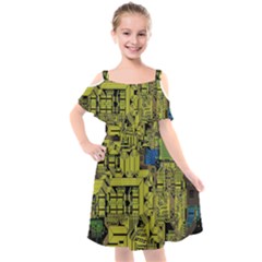 Technology Circuit Board Kids  Cut Out Shoulders Chiffon Dress by Ket1n9