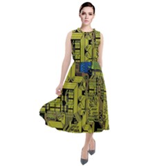 Technology Circuit Board Round Neck Boho Dress by Ket1n9