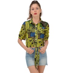 Technology Circuit Board Tie Front Shirt  by Ket1n9