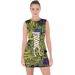 Technology Circuit Board Lace Up Front Bodycon Dress by Ket1n9