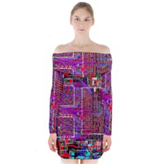 Technology Circuit Board Layout Pattern Long Sleeve Off Shoulder Dress by Ket1n9