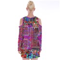 Technology Circuit Board Layout Pattern Velvet Long Sleeve Shoulder Cutout Dress View2