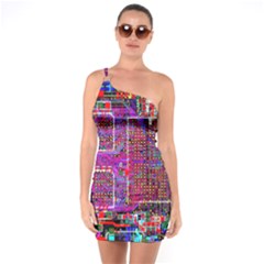 Technology Circuit Board Layout Pattern One Shoulder Ring Trim Bodycon Dress by Ket1n9