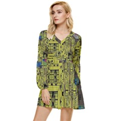 Technology Circuit Board Tiered Long Sleeve Mini Dress by Ket1n9