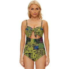 Technology Circuit Board Knot Front One-piece Swimsuit by Ket1n9