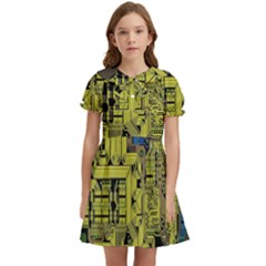 Technology Circuit Board Kids  Bow Tie Puff Sleeve Dress by Ket1n9