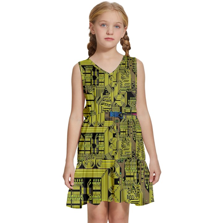 Technology Circuit Board Kids  Sleeveless Tiered Mini Dress