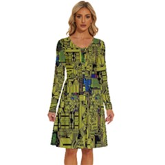 Technology Circuit Board Long Sleeve Dress With Pocket by Ket1n9