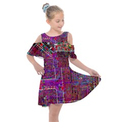 Technology Circuit Board Layout Pattern Kids  Shoulder Cutout Chiffon Dress by Ket1n9