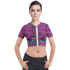 Technology Circuit Board Layout Pattern Short Sleeve Cropped Jacket by Ket1n9