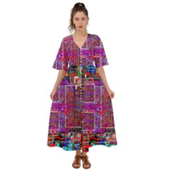 Technology Circuit Board Layout Pattern Kimono Sleeve Boho Dress by Ket1n9