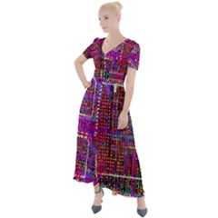 Technology Circuit Board Layout Pattern Button Up Short Sleeve Maxi Dress by Ket1n9