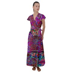 Technology Circuit Board Layout Pattern Flutter Sleeve Maxi Dress by Ket1n9