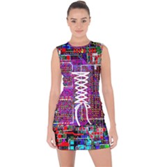 Technology Circuit Board Layout Pattern Lace Up Front Bodycon Dress by Ket1n9