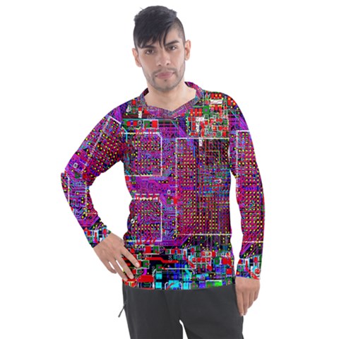 Technology Circuit Board Layout Pattern Men s Pique Long Sleeve T-shirt by Ket1n9