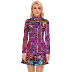 Technology Circuit Board Layout Pattern Long Sleeve Velour Longline Dress by Ket1n9