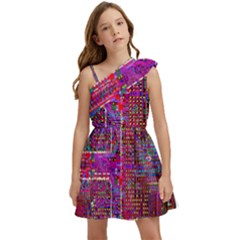 Technology Circuit Board Layout Pattern Kids  One Shoulder Party Dress by Ket1n9