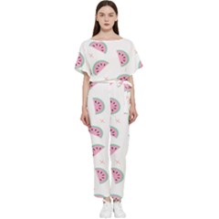 Watermelon Wallpapers  Creative Illustration And Patterns Batwing Lightweight Chiffon Jumpsuit by Ket1n9